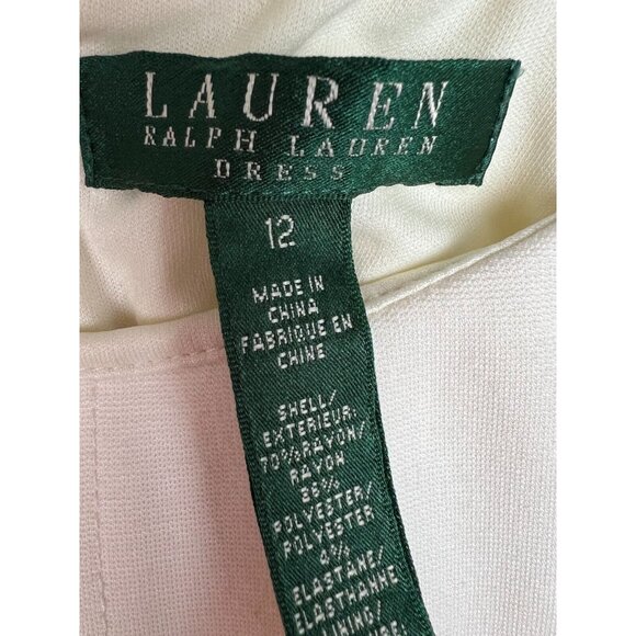 Lauren Ralph Lauren Shift Dress Women 12 Ivory Front Pockets Short Sleeve - Picture 8 of 11